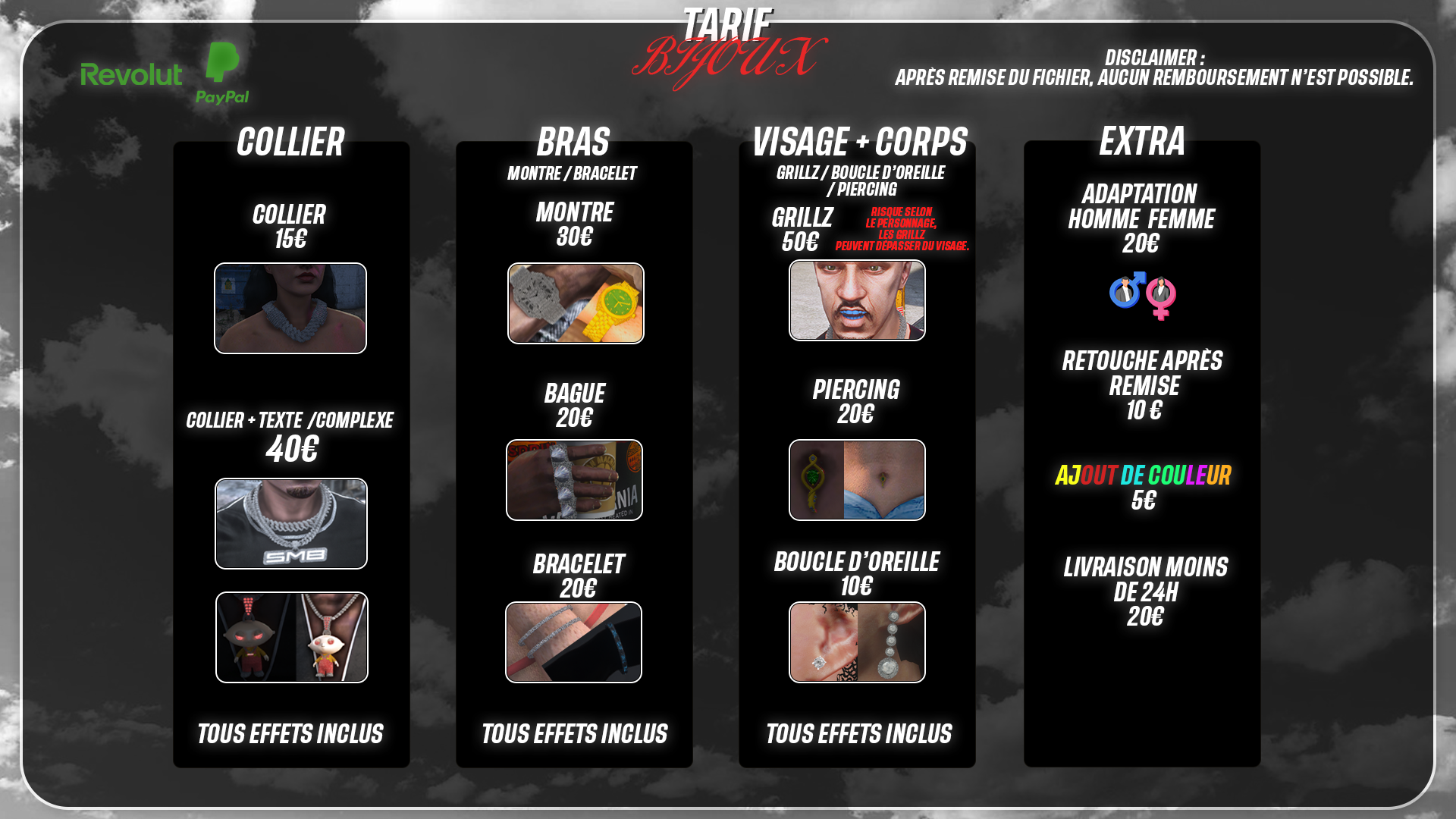 Tarif Bijoux