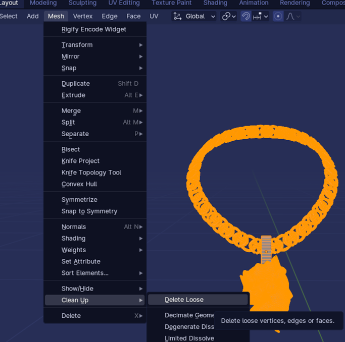 Blender - Mesh > Clean Up > Delete Loose
